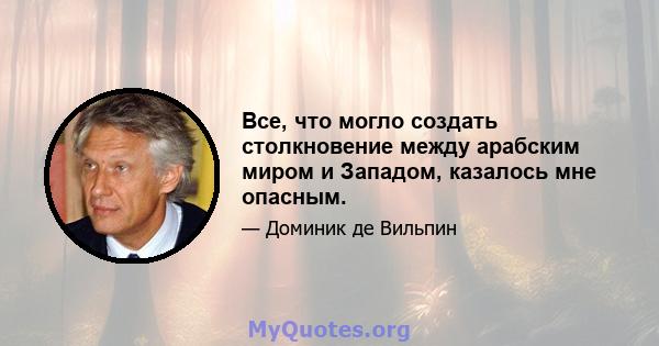 Все, что могло создать столкновение между арабским миром и Западом, казалось мне опасным.