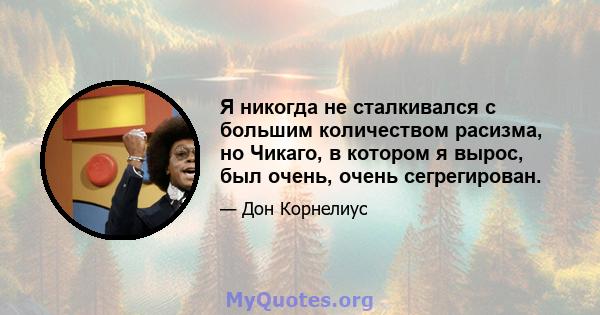 Я никогда не сталкивался с большим количеством расизма, но Чикаго, в котором я вырос, был очень, очень сегрегирован.