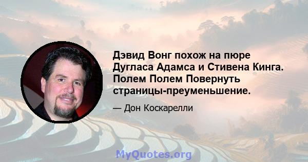 Дэвид Вонг похож на пюре Дугласа Адамса и Стивена Кинга. Полем Полем Повернуть страницы-преуменьшение.