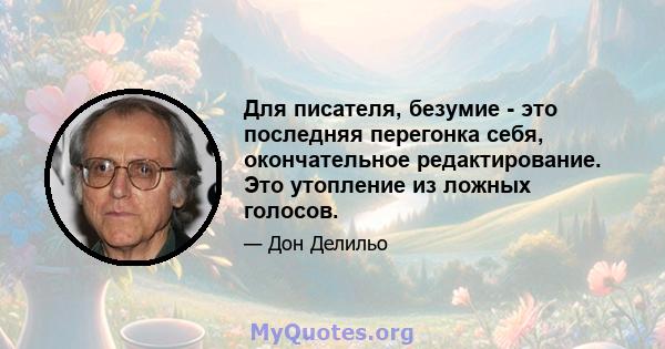 Для писателя, безумие - это последняя перегонка себя, окончательное редактирование. Это утопление из ложных голосов.