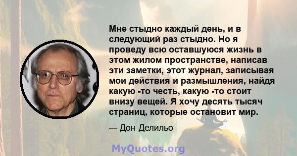 Мне стыдно каждый день, и в следующий раз стыдно. Но я проведу всю оставшуюся жизнь в этом жилом пространстве, написав эти заметки, этот журнал, записывая мои действия и размышления, найдя какую -то честь, какую -то