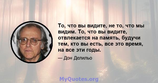 То, что вы видите, не то, что мы видим. То, что вы видите, отвлекается на память, будучи тем, кто вы есть, все это время, на все эти годы.