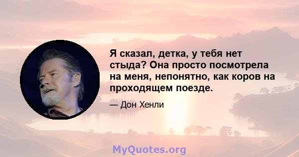 Я сказал, детка, у тебя нет стыда? Она просто посмотрела на меня, непонятно, как коров на проходящем поезде.