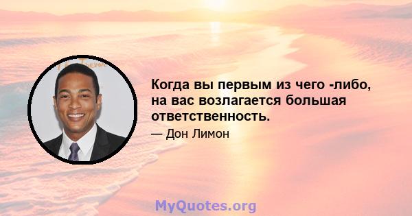 Когда вы первым из чего -либо, на вас возлагается большая ответственность.