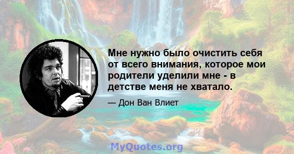 Мне нужно было очистить себя от всего внимания, которое мои родители уделили мне - в детстве меня не хватало.