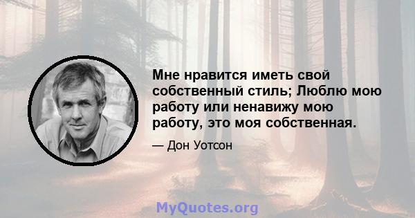 Мне нравится иметь свой собственный стиль; Люблю мою работу или ненавижу мою работу, это моя собственная.