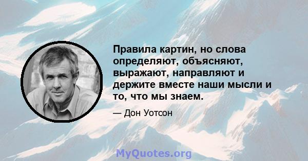 Правила картин, но слова определяют, объясняют, выражают, направляют и держите вместе наши мысли и то, что мы знаем.