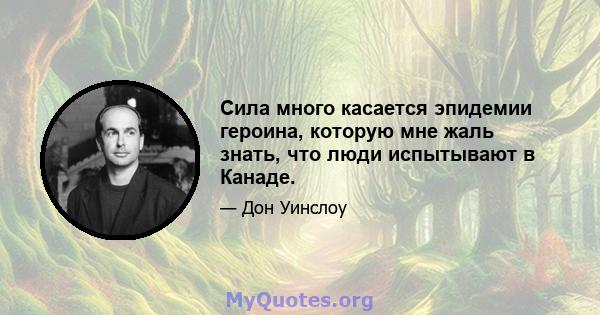 Сила много касается эпидемии героина, которую мне жаль знать, что люди испытывают в Канаде.