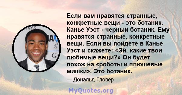 Если вам нравятся странные, конкретные вещи - это ботаник. Канье Уэст - черный ботаник. Ему нравятся странные, конкретные вещи. Если вы пойдете в Канье Уэст и скажете: «Эй, какие твои любимые вещи?» Он будет похож на