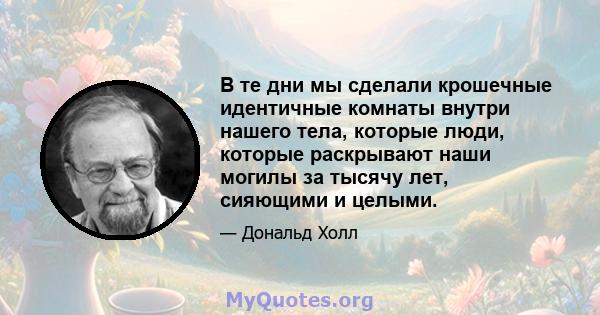 В те дни мы сделали крошечные идентичные комнаты внутри нашего тела, которые люди, которые раскрывают наши могилы за тысячу лет, сияющими и целыми.