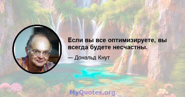 Если вы все оптимизируете, вы всегда будете несчастны.