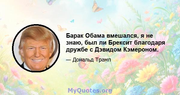 Барак Обама вмешался, я не знаю, был ли Брексит благодаря дружбе с Дэвидом Кэмероном.