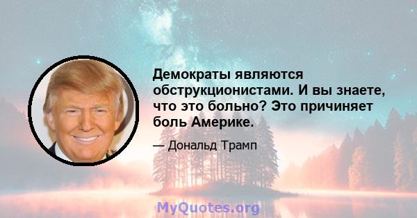 Демократы являются обструкционистами. И вы знаете, что это больно? Это причиняет боль Америке.