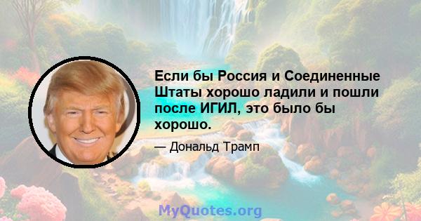 Если бы Россия и Соединенные Штаты хорошо ладили и пошли после ИГИЛ, это было бы хорошо.