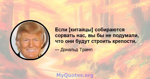 Если [китайцы] собираются сорвать нас, вы бы не подумали, что они будут строить крепости.