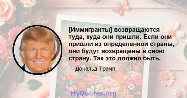 [Иммигранты] возвращаются туда, куда они пришли. Если они пришли из определенной страны, они будут возвращены в свою страну. Так это должно быть.