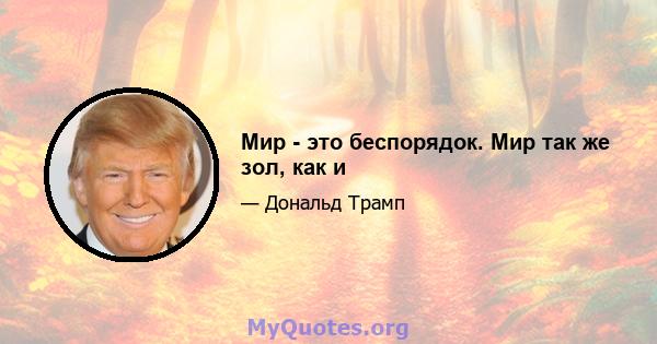 Мир - это беспорядок. Мир так же зол, как и