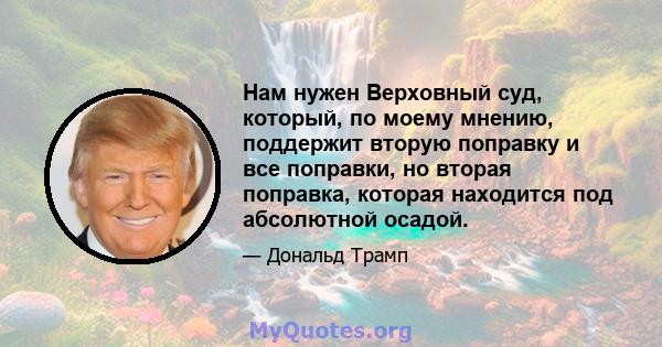 Нам нужен Верховный суд, который, по моему мнению, поддержит вторую поправку и все поправки, но вторая поправка, которая находится под абсолютной осадой.