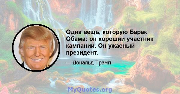 Одна вещь, которую Барак Обама: он хороший участник кампании. Он ужасный президент.