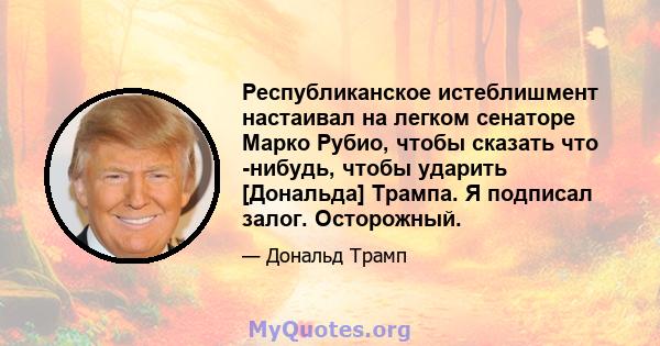 Республиканское истеблишмент настаивал на легком сенаторе Марко Рубио, чтобы сказать что -нибудь, чтобы ударить [Дональда] Трампа. Я подписал залог. Осторожный.