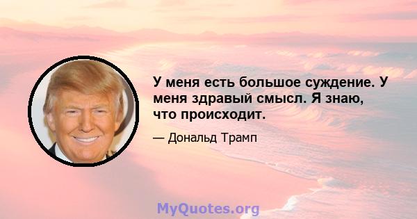 У меня есть большое суждение. У меня здравый смысл. Я знаю, что происходит.