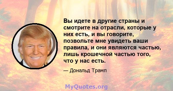 Вы идете в другие страны и смотрите на отрасли, которые у них есть, и вы говорите, позвольте мне увидеть ваши правила, и они являются частью, лишь крошечной частью того, что у нас есть.