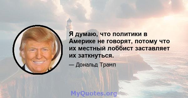 Я думаю, что политики в Америке не говорят, потому что их местный лоббист заставляет их заткнуться.