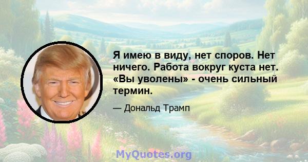 Я имею в виду, нет споров. Нет ничего. Работа вокруг куста нет. «Вы уволены» - очень сильный термин.