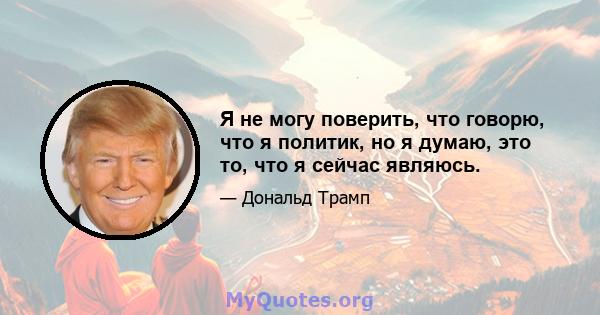 Я не могу поверить, что говорю, что я политик, но я думаю, это то, что я сейчас являюсь.