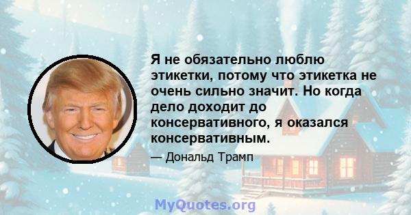 Я не обязательно люблю этикетки, потому что этикетка не очень сильно значит. Но когда дело доходит до консервативного, я оказался консервативным.