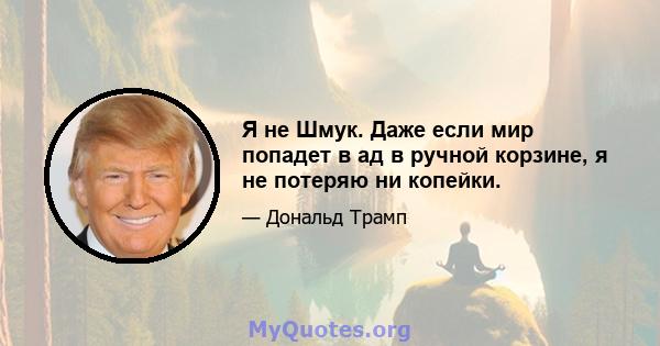 Я не Шмук. Даже если мир попадет в ад в ручной корзине, я не потеряю ни копейки.