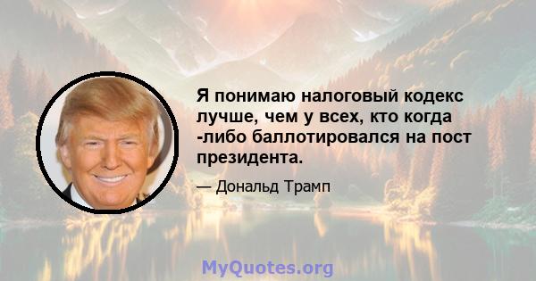 Я понимаю налоговый кодекс лучше, чем у всех, кто когда -либо баллотировался на пост президента.