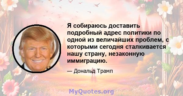 Я собираюсь доставить подробный адрес политики по одной из величайших проблем, с которыми сегодня сталкивается нашу страну, незаконную иммиграцию.