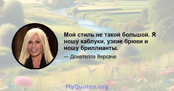 Мой стиль не такой большой. Я ношу каблуки, узкие брюки и ношу бриллианты.