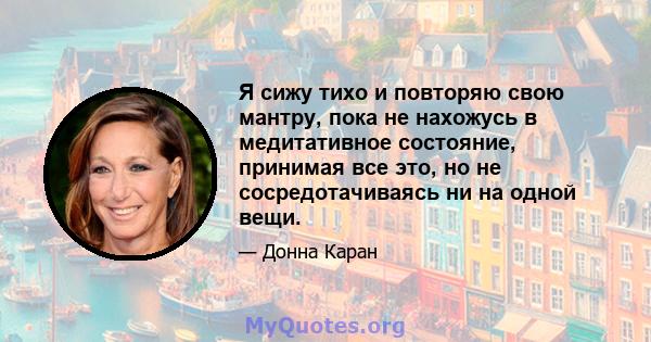 Я сижу тихо и повторяю свою мантру, пока не нахожусь в медитативное состояние, принимая все это, но не сосредотачиваясь ни на одной вещи.