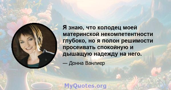 Я знаю, что колодец моей материнской некомпетентности глубоко, но я полон решимости просеивать спокойную и дышащую надежду на него.