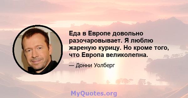 Еда в Европе довольно разочаровывает. Я люблю жареную курицу. Но кроме того, что Европа великолепна.