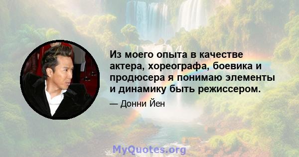 Из моего опыта в качестве актера, хореографа, боевика и продюсера я понимаю элементы и динамику быть режиссером.