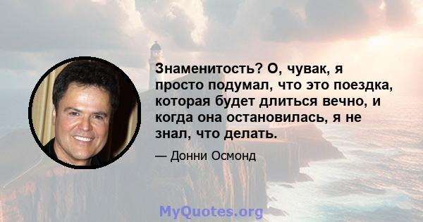 Знаменитость? О, чувак, я просто подумал, что это поездка, которая будет длиться вечно, и когда она остановилась, я не знал, что делать.