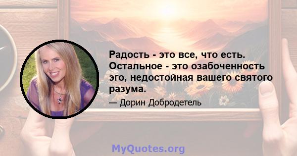 Радость - это все, что есть. Остальное - это озабоченность эго, недостойная вашего святого разума.