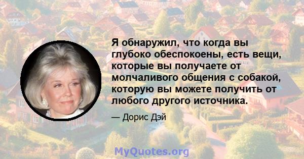 Я обнаружил, что когда вы глубоко обеспокоены, есть вещи, которые вы получаете от молчаливого общения с собакой, которую вы можете получить от любого другого источника.