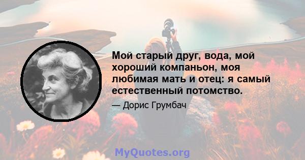 Мой старый друг, вода, мой хороший компаньон, моя любимая мать и отец: я самый естественный потомство.