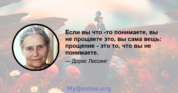 Если вы что -то понимаете, вы не прощаете это, вы сама вещь: прощение - это то, что вы не понимаете.