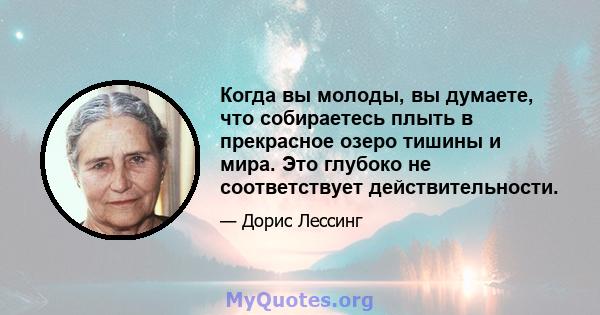 Когда вы молоды, вы думаете, что собираетесь плыть в прекрасное озеро тишины и мира. Это глубоко не соответствует действительности.