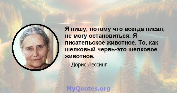 Я пишу, потому что всегда писал, не могу остановиться. Я писательское животное. То, как шелковый червь-это шелковое животное.