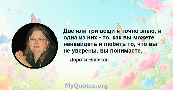 Две или три вещи я точно знаю, и одна из них - то, как вы можете ненавидеть и любить то, что вы не уверены, вы понимаете.