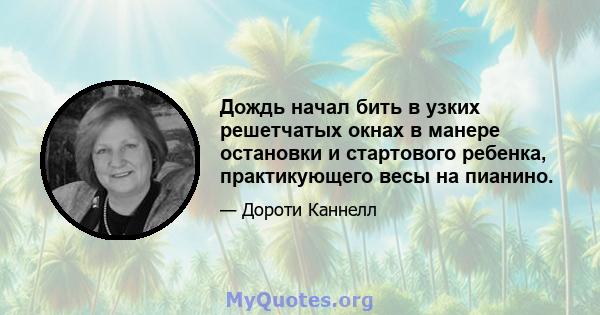 Дождь начал бить в узких решетчатых окнах в манере остановки и стартового ребенка, практикующего весы на пианино.