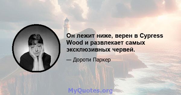 Он лежит ниже, верен в Cypress Wood и развлекает самых эксклюзивных червей.