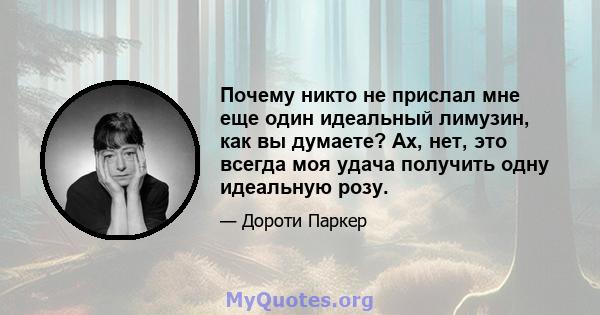 Почему никто не прислал мне еще один идеальный лимузин, как вы думаете? Ах, нет, это всегда моя удача получить одну идеальную розу.