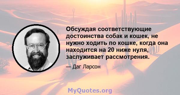 Обсуждая соответствующие достоинства собак и кошек, не нужно ходить по кошке, когда она находится на 20 ниже нуля, заслуживает рассмотрения.